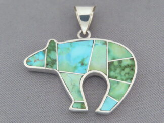Buy Turquoise BEAR - Sonoran Turquoise Inlay Bear Pendant by Native American jeweler, Charles Willie $335- FOR SALE