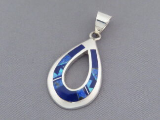 Native American Jewelry - Lapis & Opal Inlay Pendant (open-drop) by Navajo jeweler, Tim Charlie $235- FOR SALE