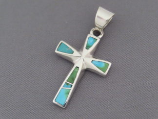 Turquoise Inlay Cross Pendant (with Green Turquoise)