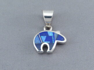 Inlaid BEAR - Small Lapis & Opal Inlay Bear Pendant by Native American jewelry artist, Peterson Chee $150- FOR SALE