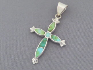 Turquoise Jewelry - Sonoran Gold Turquoise Inlay Cross Pendant by Native American jeweler, Peterson Chee FOR SALE $180-