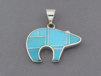 Turquoise Inlay Bear Pendant – Reversible