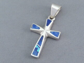 Inlaid Cross - Lapis & Opal Inlay Cross Slider Pendant by Native American jeweler, Charles Willie FOR SALE $195-