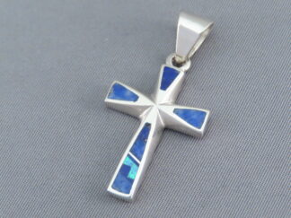 Cross Pendant with Lapis & Opal Inlay