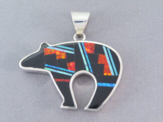 Inlaid Bear - Native American Jewelry - Black Jade & Opal Inlay BEAR Pendant $380- FOR SALE