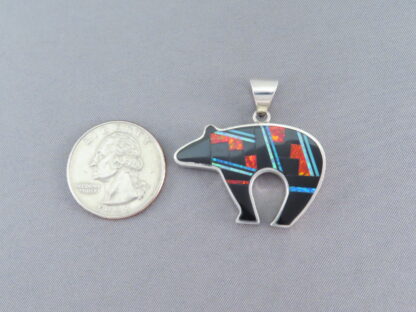 Red & Black Inlay Bear Pendant (Mid-Size)