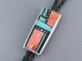 Bolo Tie of Sterling Silver & Multi-Stone Inlay by Jimmy Poyer