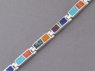 Inlay Jewelry - Dainty Inlaid Multi-Color Link Bracelet by Native American Indian jeweler, Tim Charlie $460- FOR SALE