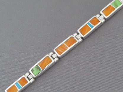 Colorful Multi-Stone Inlay Link Bracelet (Narrow)