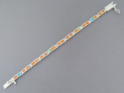 Colorful Multi-Stone Inlay Link Bracelet (Narrow)