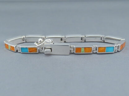 Colorful Multi-Stone Inlay Link Bracelet (Narrow)