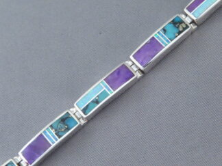 Inlaid Jewelry - Turquoise & Opal & Sugilite Inlay Link Bracelet by Native American jeweler, Tim Charlie $575- FOR SALE