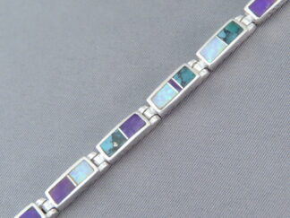 Inlaid Bracelet - Dainty Turquoise + Opal + Sugilite Inlay Link Bracelet by Native jeweler, Tim Charlie FOR SALE $475-