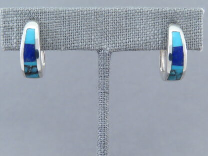 Turquoise & Lapis Inlay Earrings (Smaller Huggies)