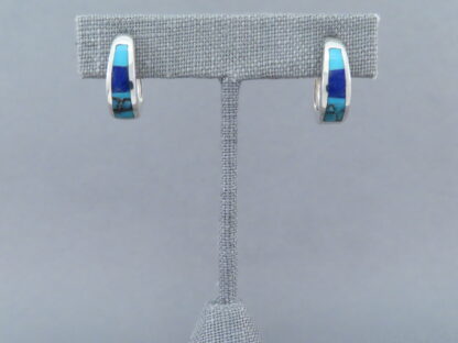 Turquoise & Lapis Inlay Earrings (Smaller Huggies)
