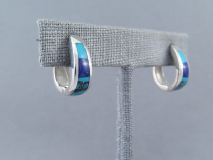 Turquoise & Lapis Inlay Earrings (Smaller Huggies)