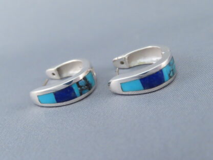 Turquoise & Lapis Inlay Earrings (Smaller Huggies)