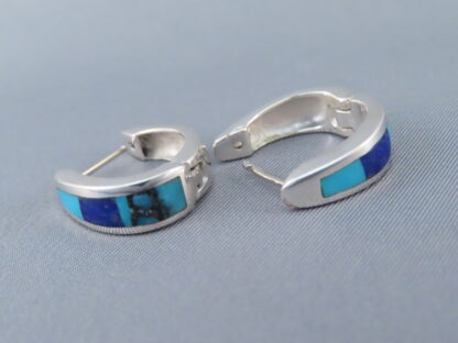 Turquoise & Lapis Inlay Earrings (Smaller Huggies)