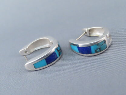 Turquoise & Lapis Inlay Earrings (Smaller Huggies)