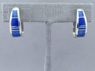 Native American Jewelry - Larger Lapis Inlay Huggies Earrings by Navajo jeweler, Charles Willie $260- FOR SALE