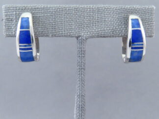 Lapis Inlay Earrings (Larger Huggies)