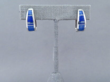 Lapis Inlay Earrings (Larger Huggies)