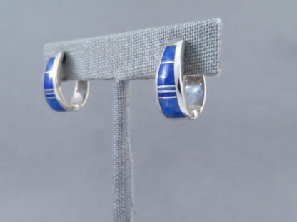 Lapis Inlay Earrings (Larger Huggies)