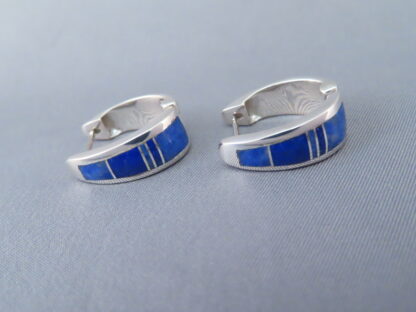 Lapis Inlay Earrings (Larger Huggies)