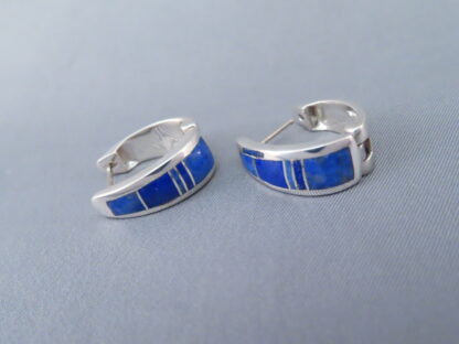 Lapis Inlay Earrings (Larger Huggies)