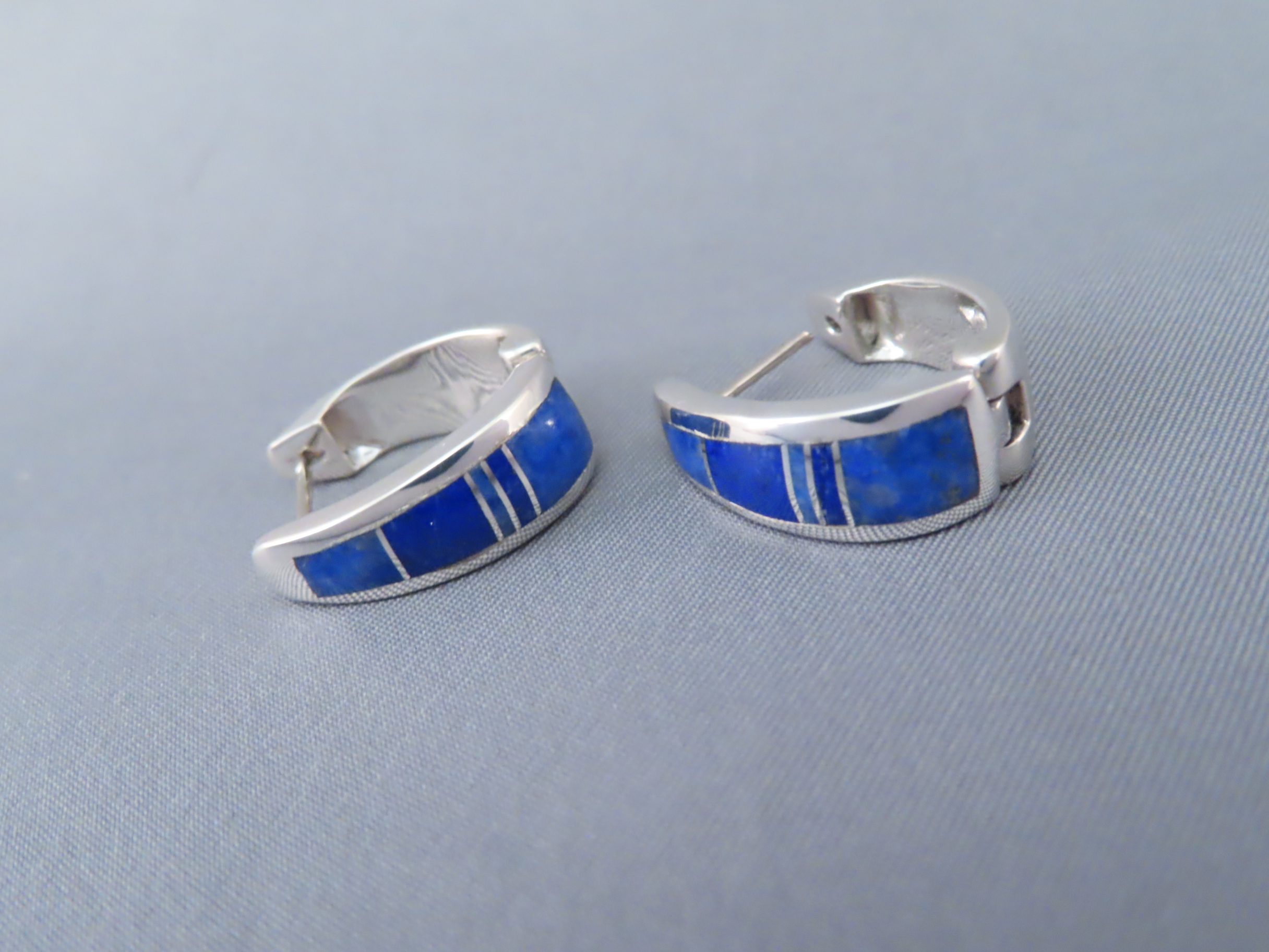 Lapis Inlay Earrings (Huggies) - Native American Jewelry