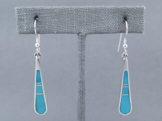 Turquoise Jewelry - Long Turquoise Inlay Earrings (hooks) by Native American jeweler, Tim Charlie $150- FOR SALE