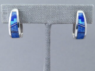 Inlaid Jewelry - Lapis & Opal Inlay Earrings (Larger 'Huggies') by Native American jeweler, Charles Willie $345- FOR SALE
