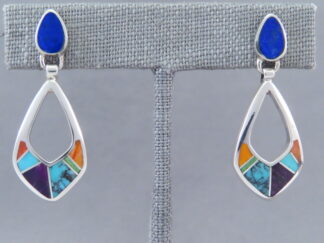 Shop Inlay Jewelry - Inlaid Multi-Color Earrings (open-drops) by Native American jeweler, Peterson Chee $255- FOR SALE