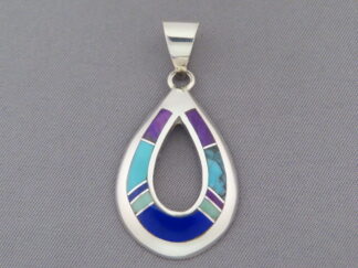 Shop Inlay Jewelry - Inlaid Multi-Stone Pendant (open-drop) by Native American jeweler, Tim Charlie FOR SALE $165-
