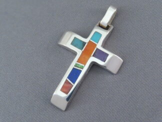 Cross Pendant with Multi-Color Inlay