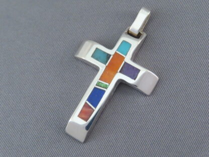 Cross Pendant with Multi-Color Inlay