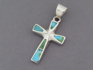 Larger Turquoise Cross Pendant in Sterling Silver - Turquoise Cross