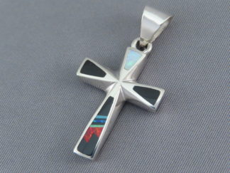 Cross Pendant with Opal & Turquoise Inlay