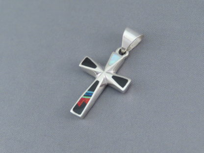 Cross Pendant with Opal & Turquoise Inlay