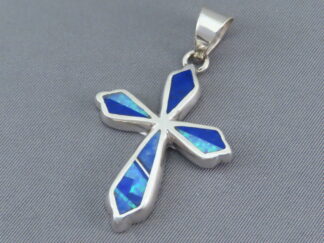 PE2988 Shop Inlaid Cross - Mid-Size Opal & Lapis Inlay Cross Pendant by Native American jeweler, Pete Chee FOR SALE $245-