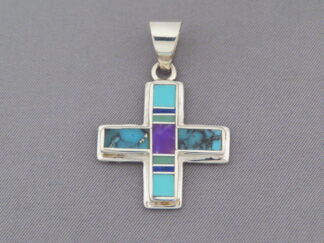 Cross Pendant - Reversible Inlaid Multi-Stone Cross Pendant Slider by Navajo jeweler, Charles Willie FOR SALE $245-