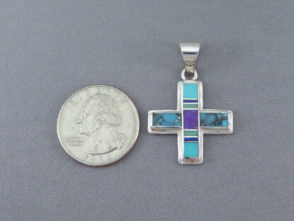 Multi-Stone Cross Pendant with Inlay