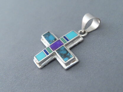 Multi-Stone Cross Pendant with Inlay