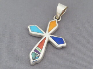 Buy Colorful Cross - Mid-Size Inlaid Multi-Color Cross Pendant by Native American jeweler, Pete Chee FOR SALE $195-