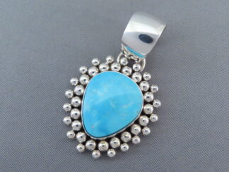 Sterling Silver & Blue Gem Turquoise Slider Pendant by Native American jewelry artist, Artie Yellowhorse FOR SALE $565-