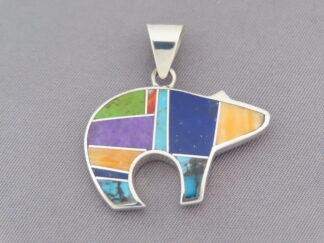 Native American Jewelry - Mid-Size Inlaid Multi-Color BEAR Pendant $260- FOR SALE