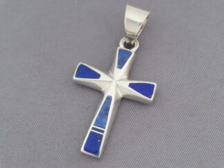 Native American Jewelry - Lapis Inlay Cross Pendant by Navajo jeweler, Peterson Chee $160- FOR SALE