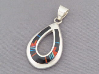 Inlaid Jewelry - Black Jade & Opal Inlay Pendant (open-drop) by Native American jeweler, Tim Charlie FOR SALE $195-