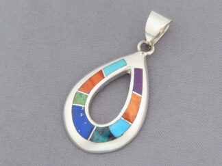 Shop Native American Jewelry - Inlaid Multi-Color Slider Pendant (open-drop) by Navajo jeweler, Tim Charlie FOR SALE $185-