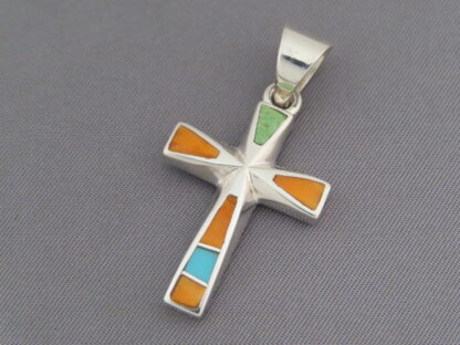 Colorful Multi-Stone Inlay Cross Pendant